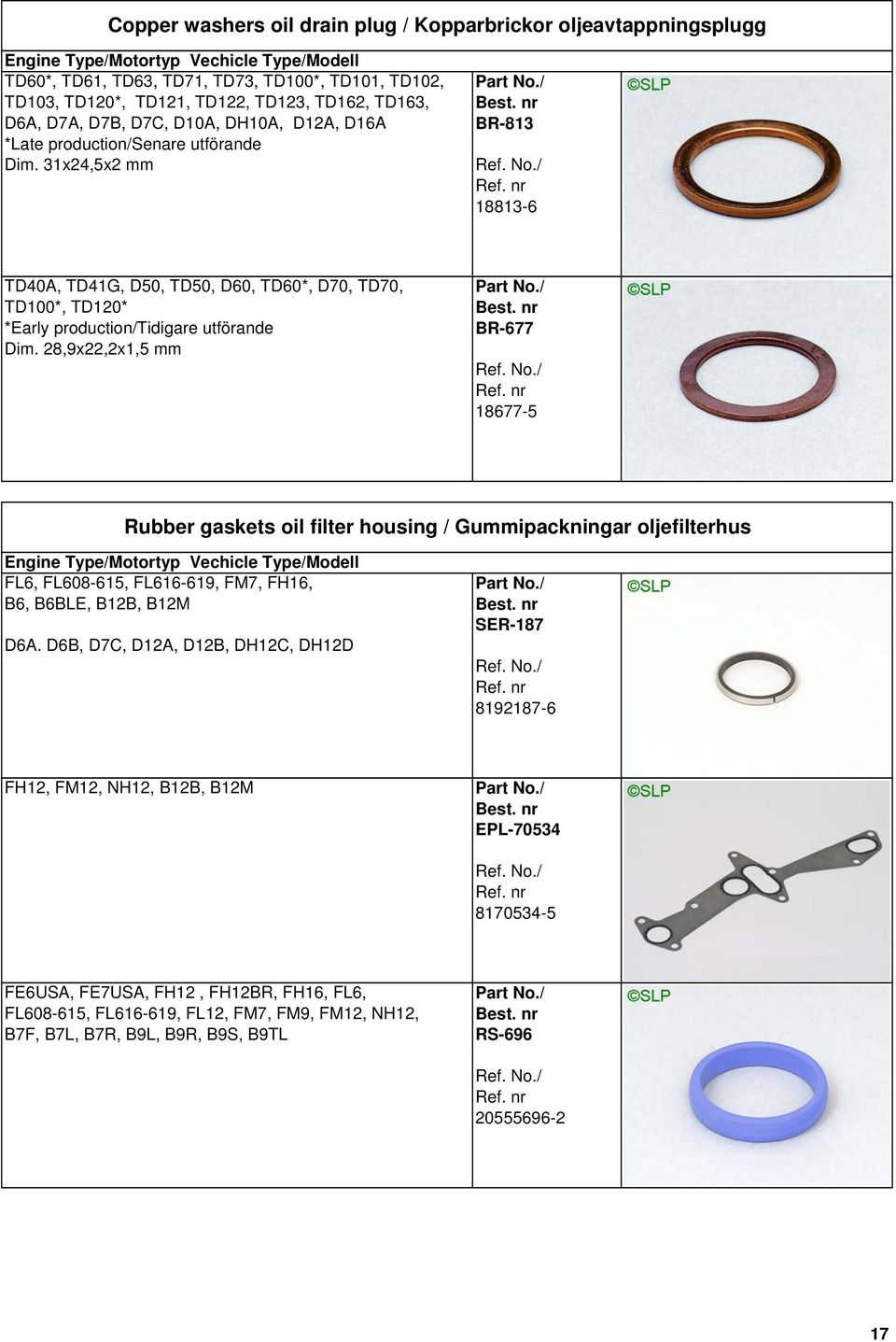 28,9x22,2x1,5 mm BR-677 18677-5 Rubber gaskets oil filter housing / Gummipackningar oljefilterhus FL6, FL608-615, FL616-619, FM7, FH16, B6, B6BLE, B12B, B12M D6A.