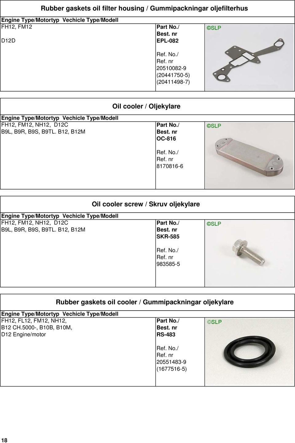 B12, B12M OC-816 8170816-6 Oil cooler screw / Skruv oljekylare FH12, FM12, NH12, D12C B9L, B9R, B9S, B9TL.