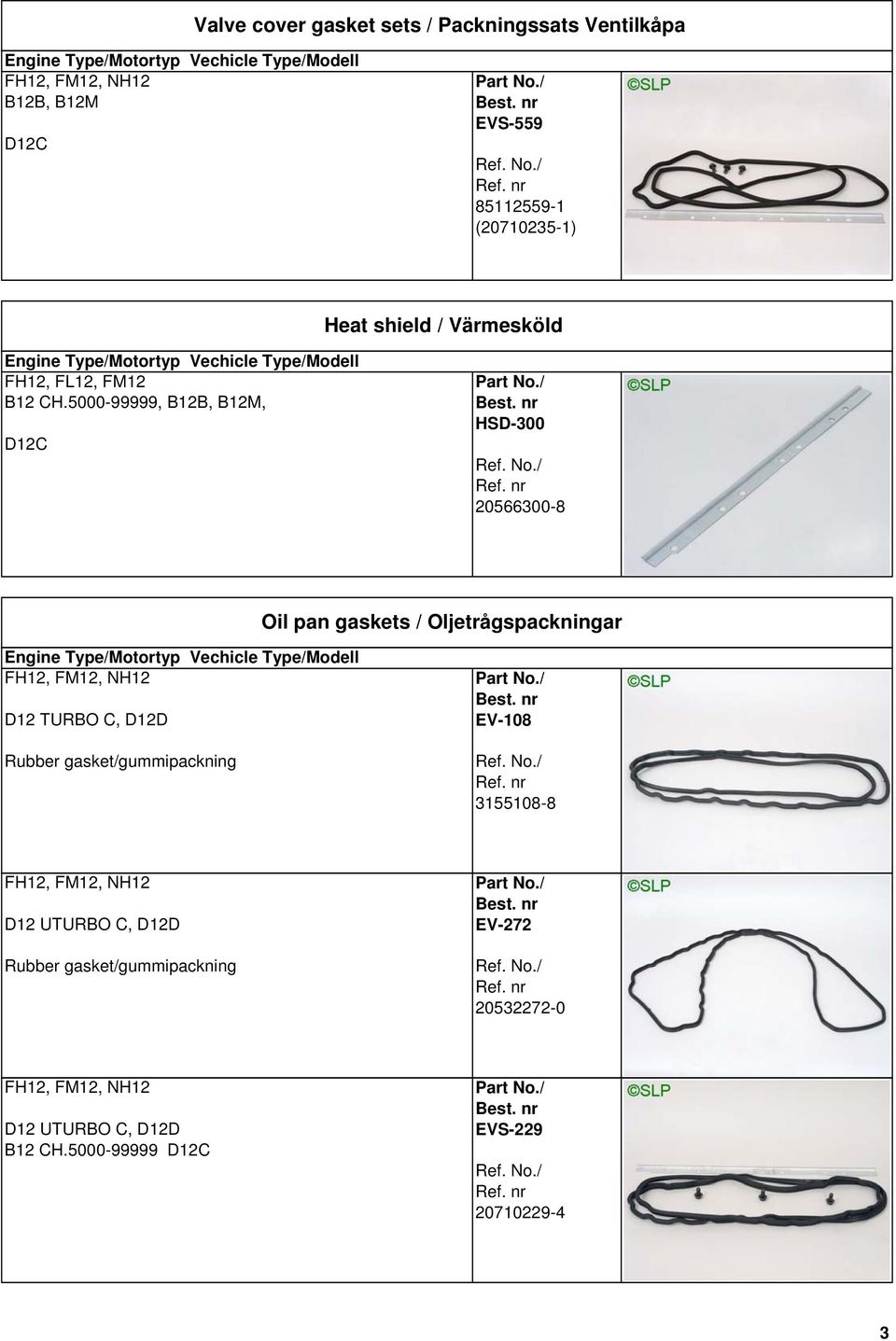 5000-99999, B12B, B12M, D12C HSD-300 20566300-8 Oil pan gaskets / Oljetrågspackningar FH12, FM12, NH12 D12 TURBO C, D12D