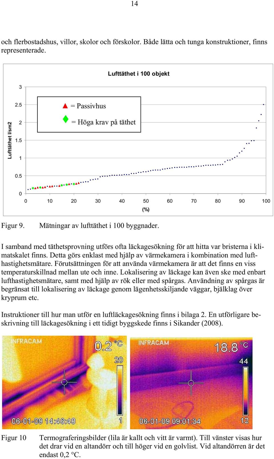 I samband med täthetsprovning utförs ofta läckagesökning för att hitta var bristerna i klimatskalet finns. Detta görs enklast med hjälp av värmekamera i kombination med lufthastighetsmätare.