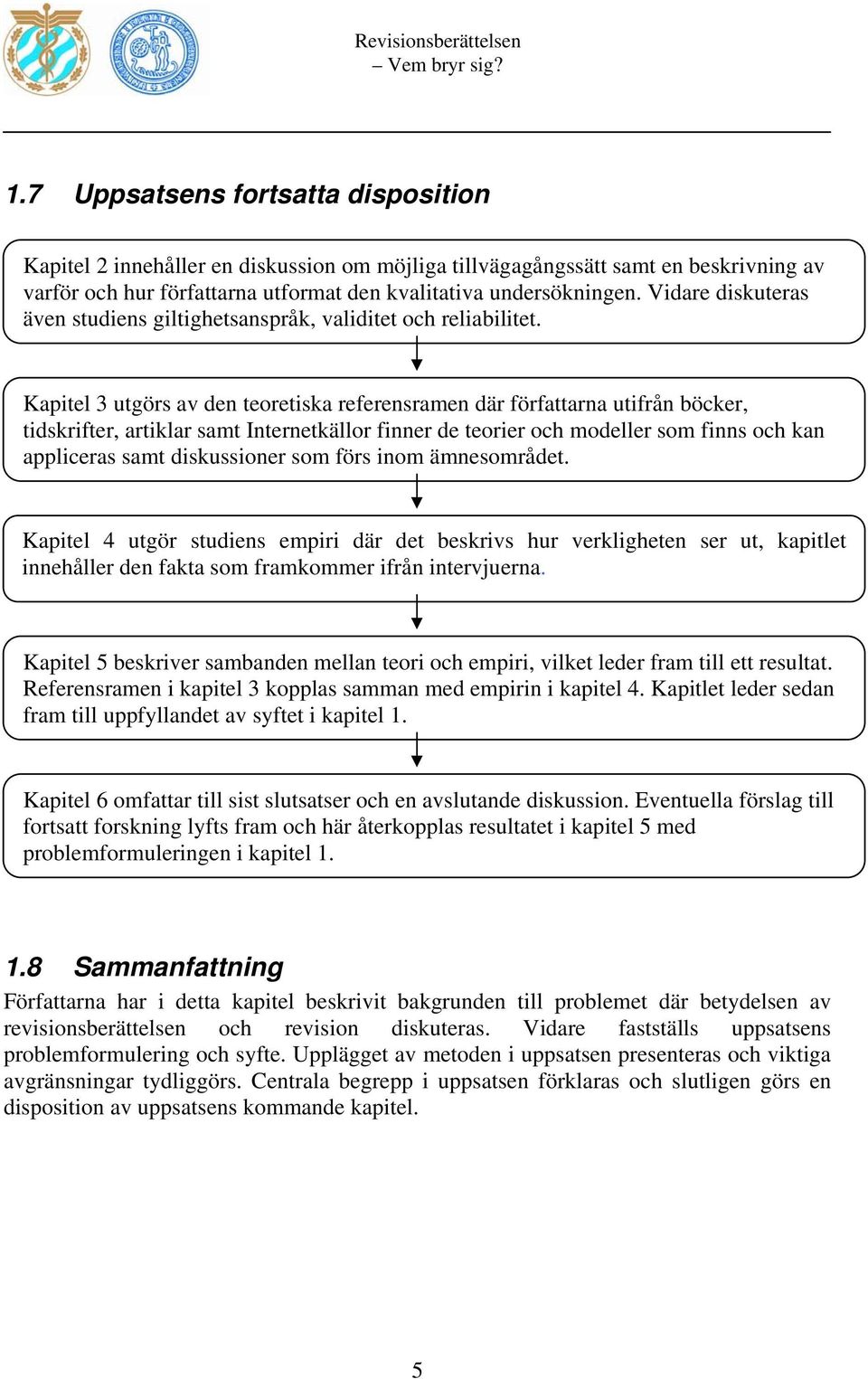 Kapitel 3 utgörs av den teoretiska referensramen där författarna utifrån böcker, tidskrifter, artiklar samt Internetkällor finner de teorier och modeller som finns och kan appliceras samt