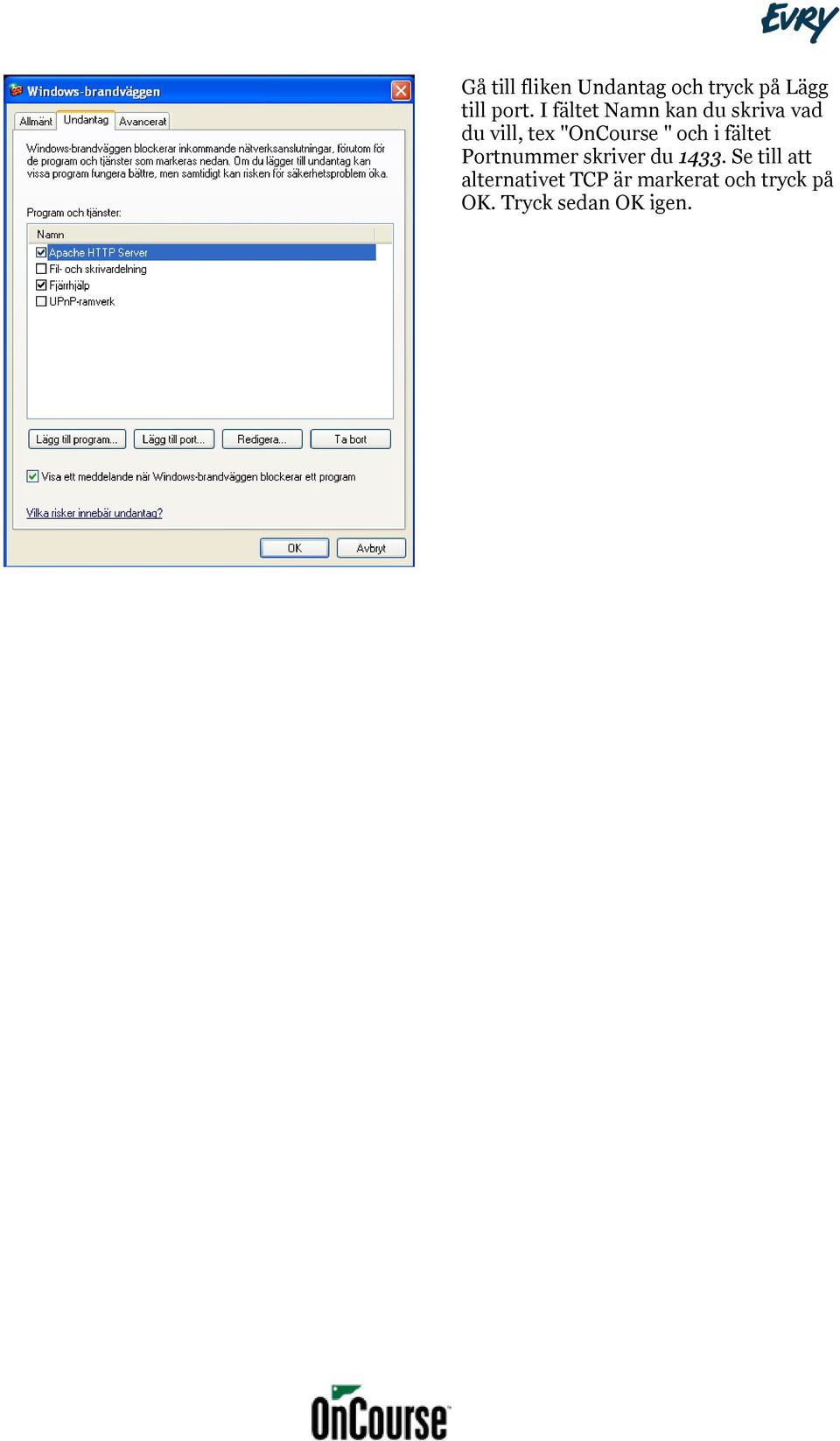 och i fältet Portnummer skriver du 1433.