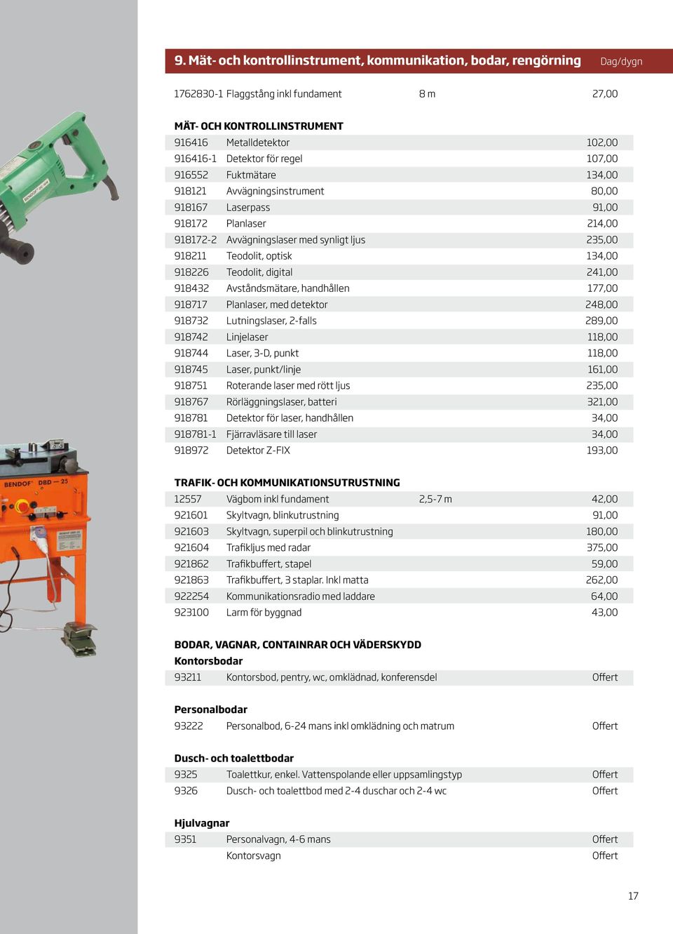 918226 Teodolit, digital 241,00 918432 Avståndsmätare, handhållen 177,00 918717 Planlaser, med detektor 248,00 918732 Lutningslaser, 2-falls 289,00 918742 Linjelaser 118,00 918744 Laser, 3-D, punkt