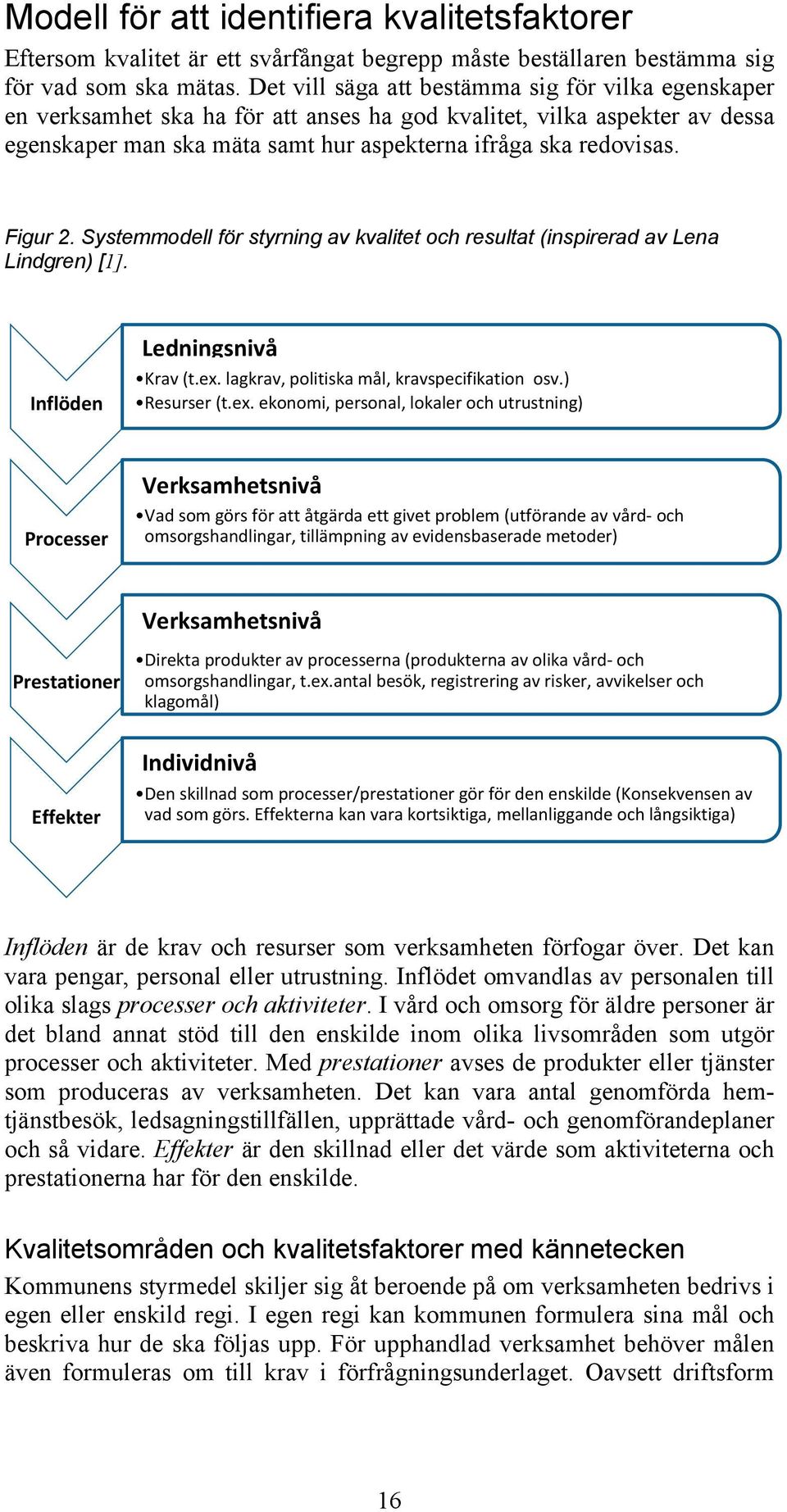 Figur 2. Systemmodell för styrning av kvalitet och resultat (inspirerad av Lena Lindgren) [1]. Inflöden Ledningsnivå Ledningsnivå Krav (t.ex. lagkrav, politiska mål, kravspecifikation osv.