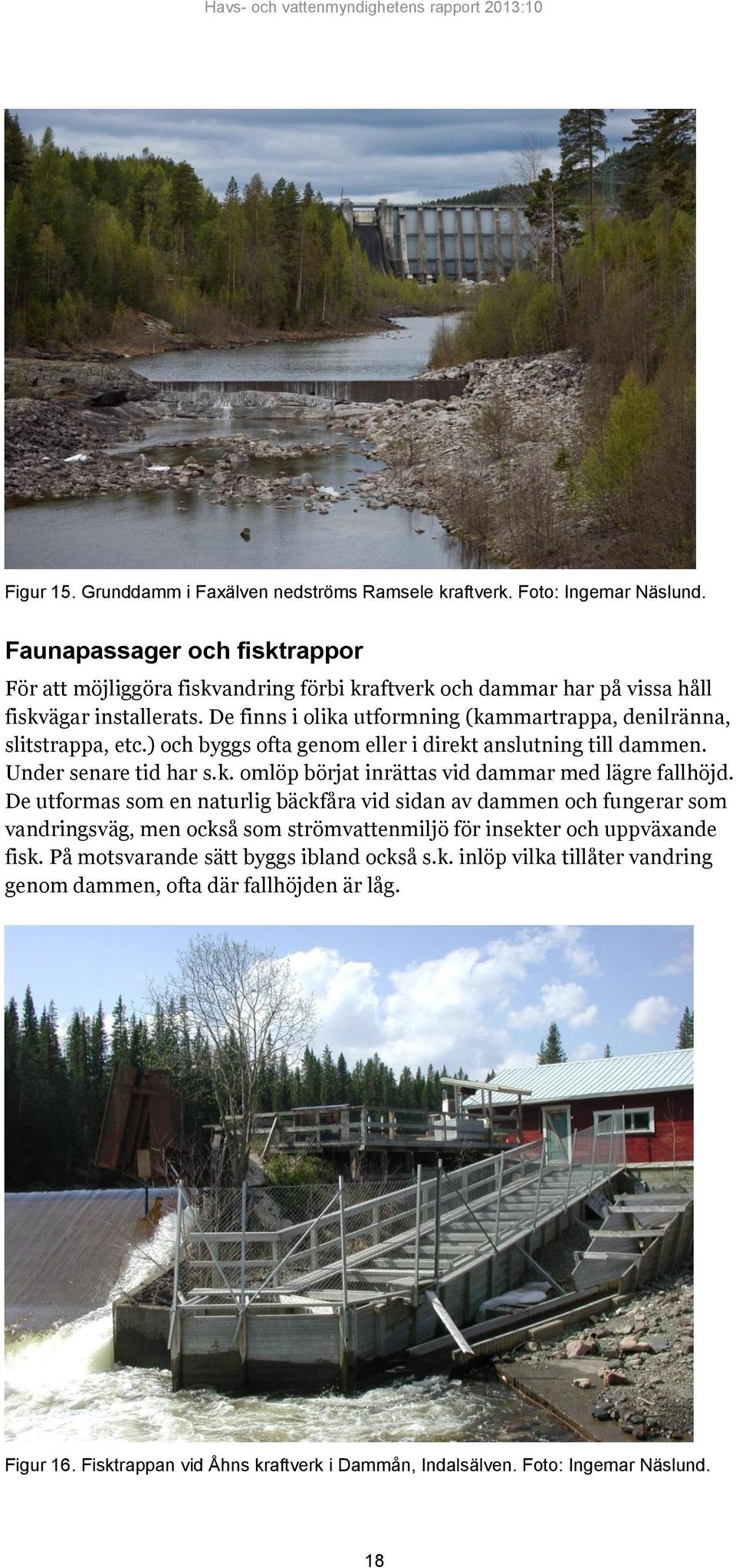 De finns i olika utformning (kammartrappa, denilränna, slitstrappa, etc.) och byggs ofta genom eller i direkt anslutning till dammen. Under senare tid har s.k. omlöp börjat inrättas vid dammar med lägre fallhöjd.
