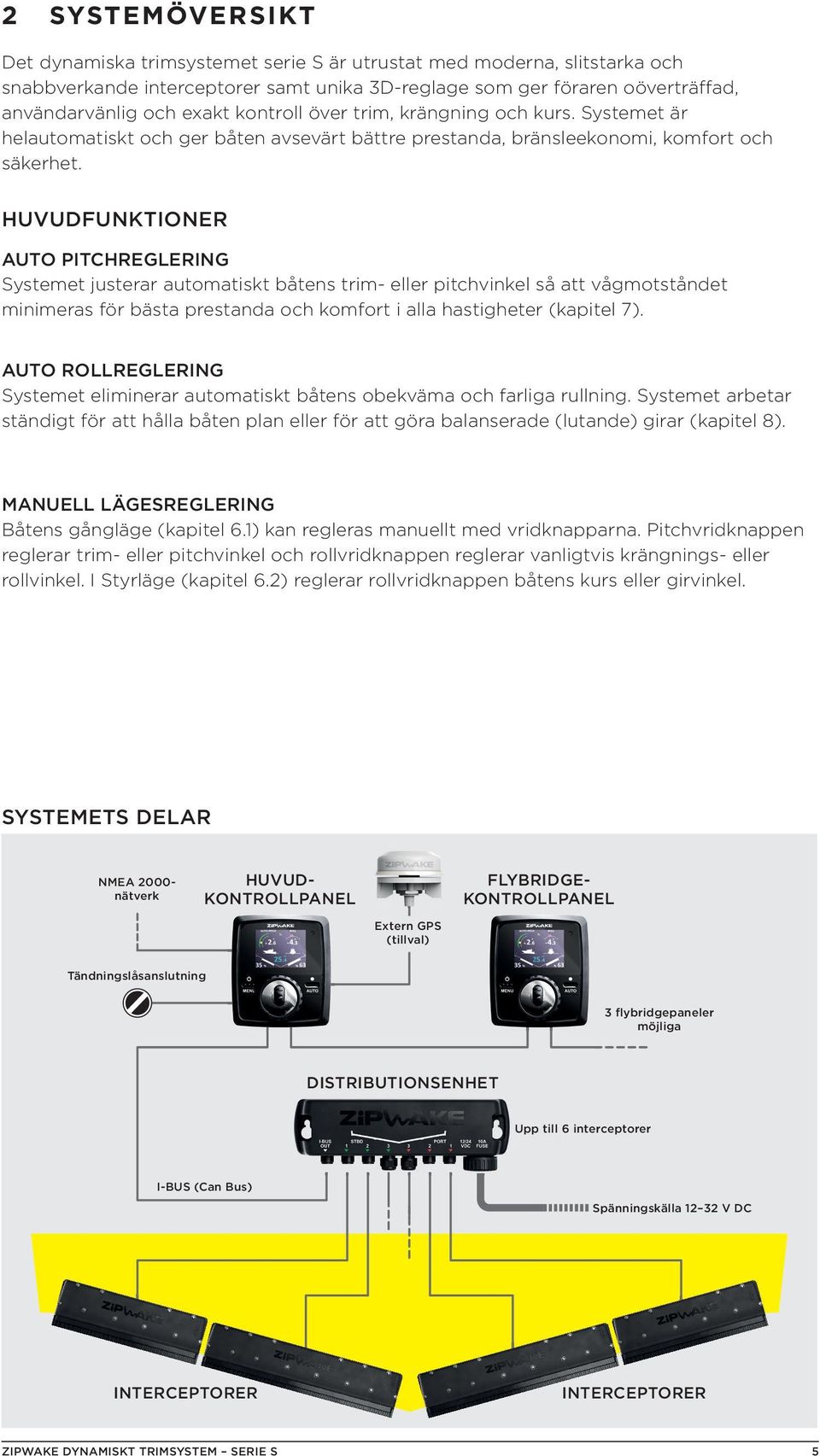 HUVUDFUNKTIONER AUTO PITCHREGLERING Systemet justerar automatiskt båtens trim- eller pitchvinkel så att vågmotståndet minimeras för bästa prestanda och komfort i alla hastigheter (kapitel 7).