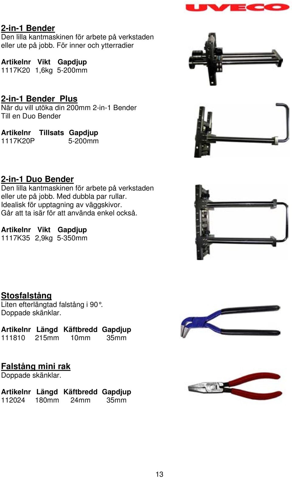 Gapdjup 5-200mm 2-in-1 Duo Bender Den lilla kantmaskinen för arbete på verkstaden eller ute på jobb. Med dubbla par rullar. Idealisk för upptagning av väggskivor.