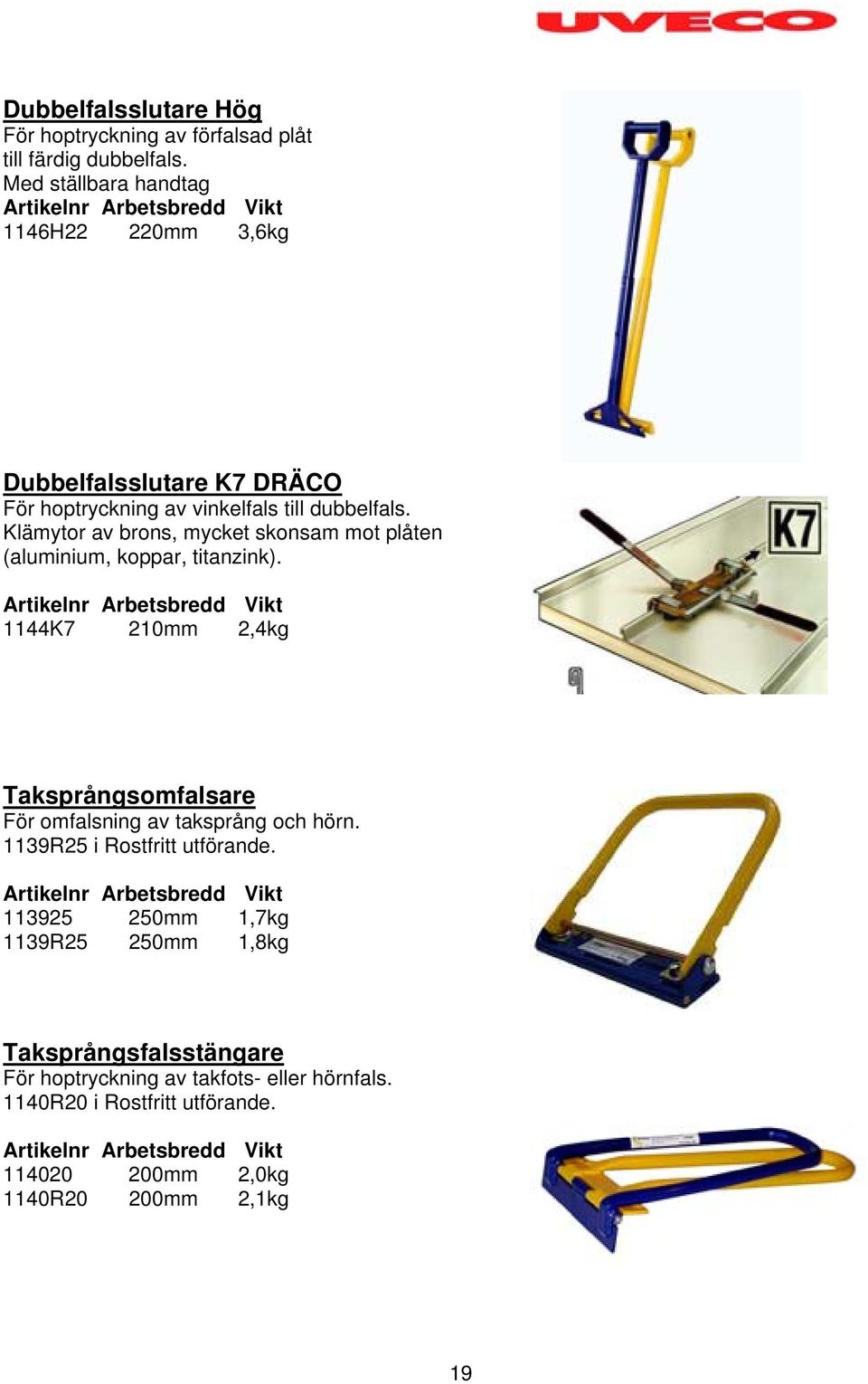 Klämytor av brons, mycket skonsam mot plåten (aluminium, koppar, titanzink).
