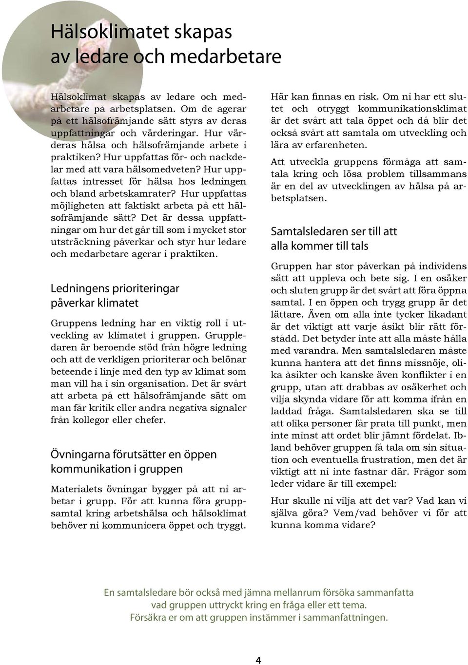 Hur uppfattas möjligheten att faktiskt arbeta på ett hälsofrämjande sätt?