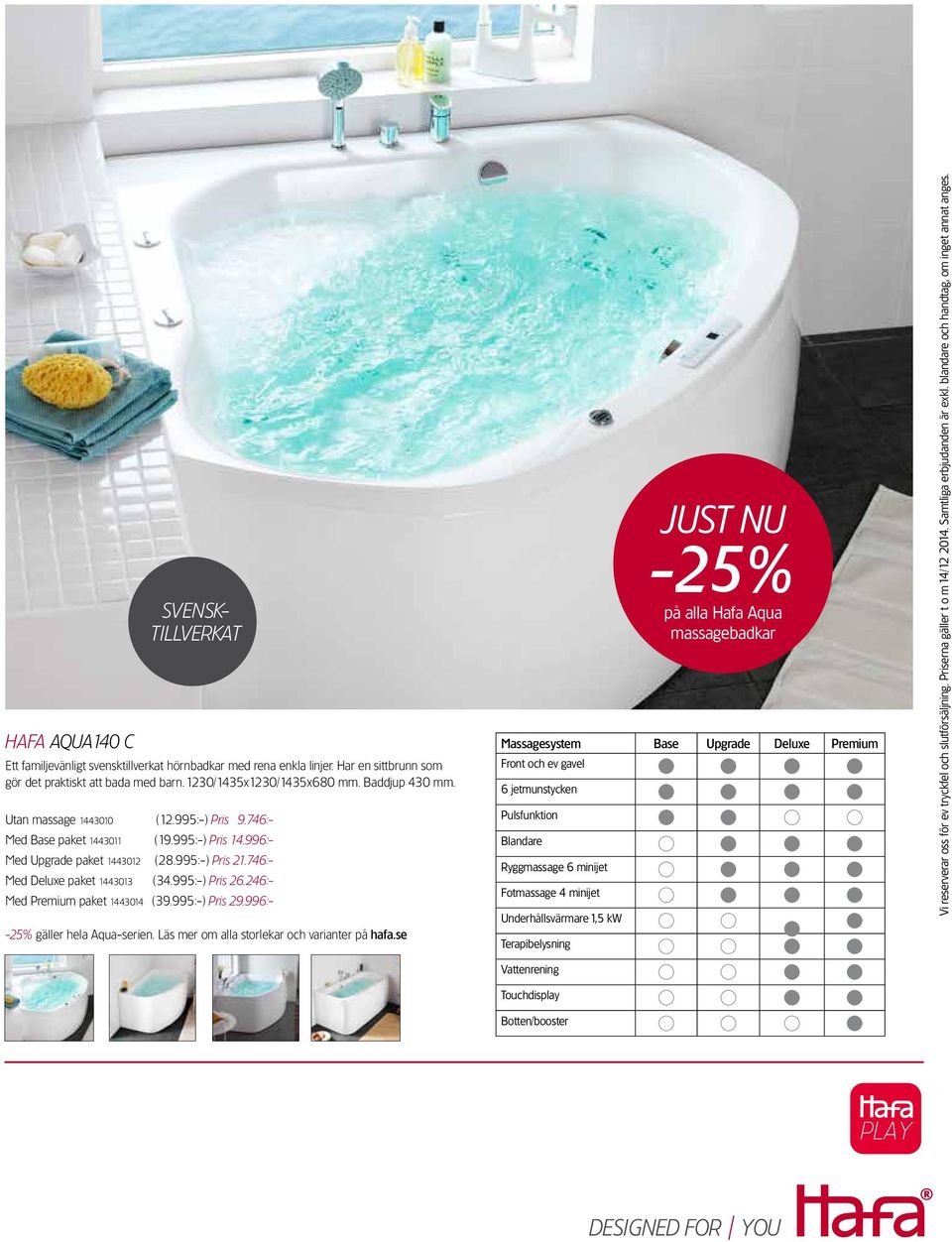995:-) Pris 26.246:- Med Premium paket 1443014 (39.995:-) Pris 29.996:- -25% gäller hela Aqua-serien. Läs mer om alla storlekar och varianter på hafa.
