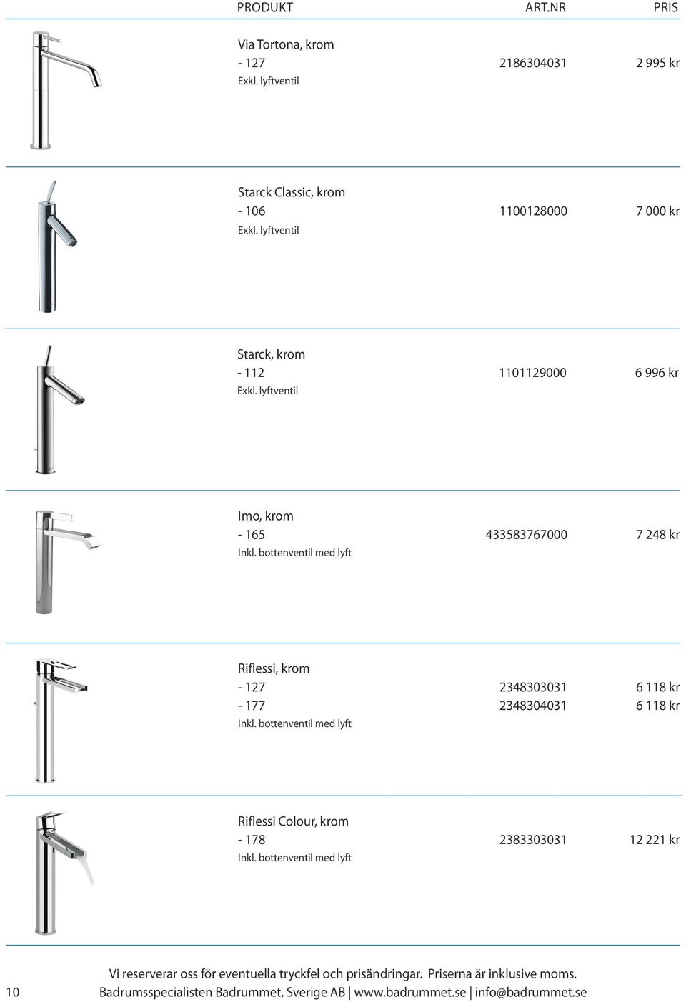 bottenventil med lyft Riflessi, krom - 127 2348303031 6 118 kr - 177 2348304031 6 118 kr