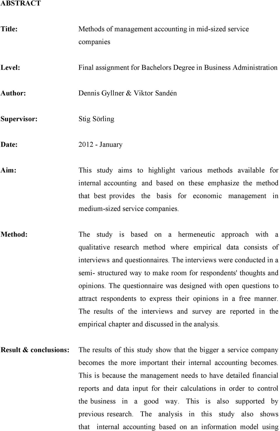 for economic management in medium-sized service companies.