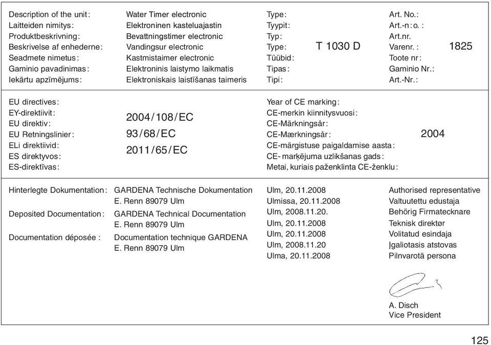 : 1825 eadmete nimetus: Kastmistaimer electronic Tüübid: Toote nr : Gaminio pavadinimas: Elektroninis laistymo laikmatis Tipas: Gaminio Nr.