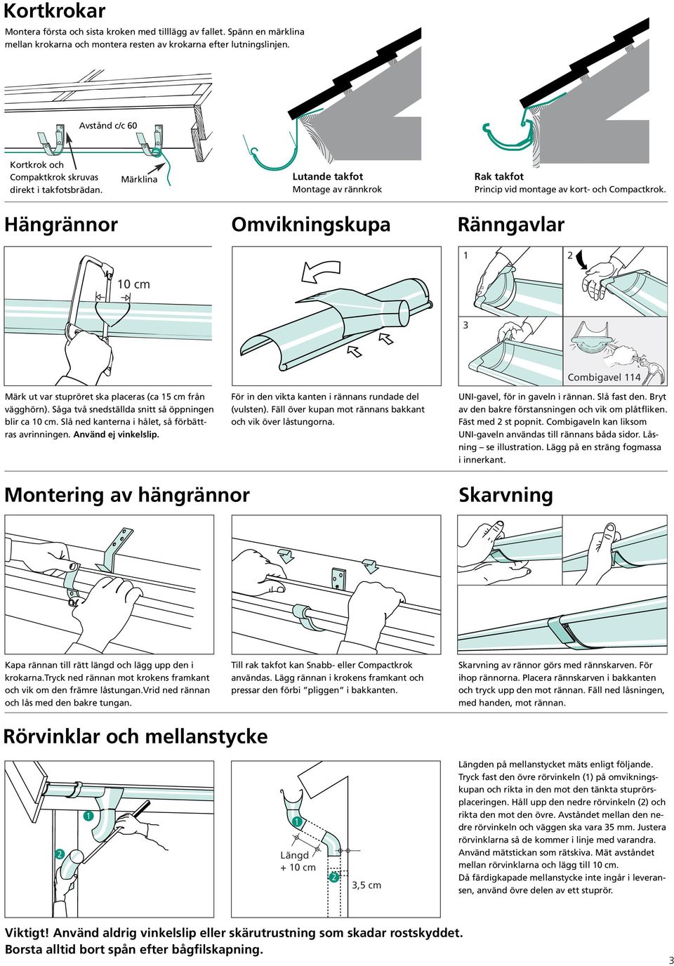 Hängrännor Omvikningskupa Ränngavlar 1 2 10 cm 3 Märk ut var stupröret ska placeras (ca 15 cm från vägghörn). Såga två snedställda snitt så öppningen blir ca 10 cm.