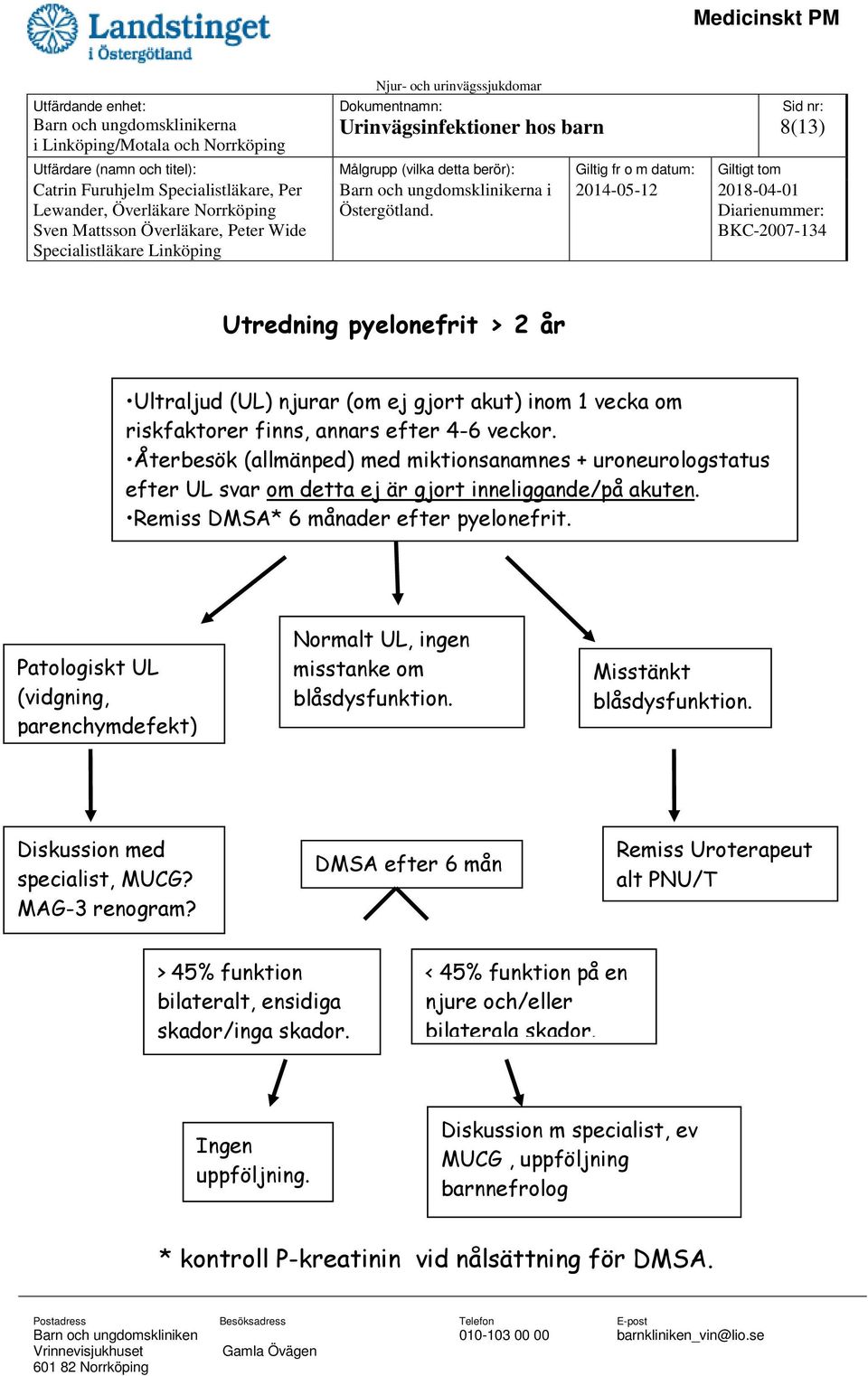 Patologiskt UL (vidgning, parenchymdefekt) Normalt UL, ingen misstanke om blåsdysfunktion. Misstänkt blåsdysfunktion. Diskussion med specialist, MUCG? MAG-3 renogram?