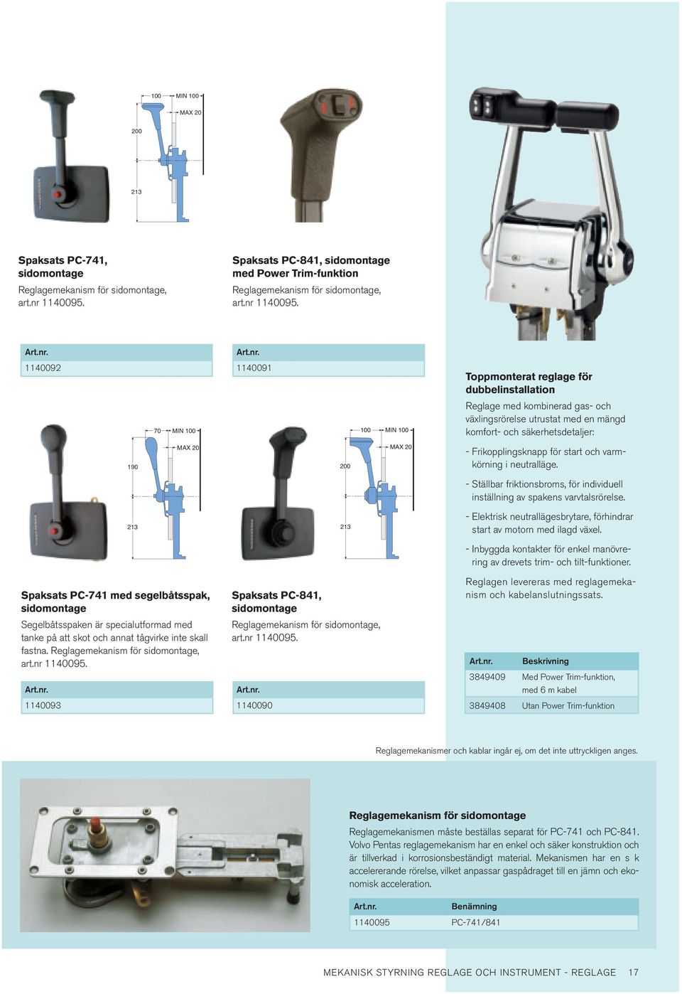 1140092 1140091 Toppmonterat reglage för dubbelinstallation 70 MIN 100 100 MIN 100 Reglage med kombinerad gas- och växlingsrörelse utrustat med en mängd komfort- och säkerhetsdetaljer: 190 MAX 20 200