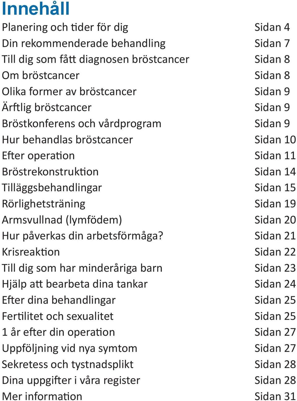 Sidan 19 Armsvullnad (lymfödem) Sidan 20 Hur påverkas din arbetsförmåga?