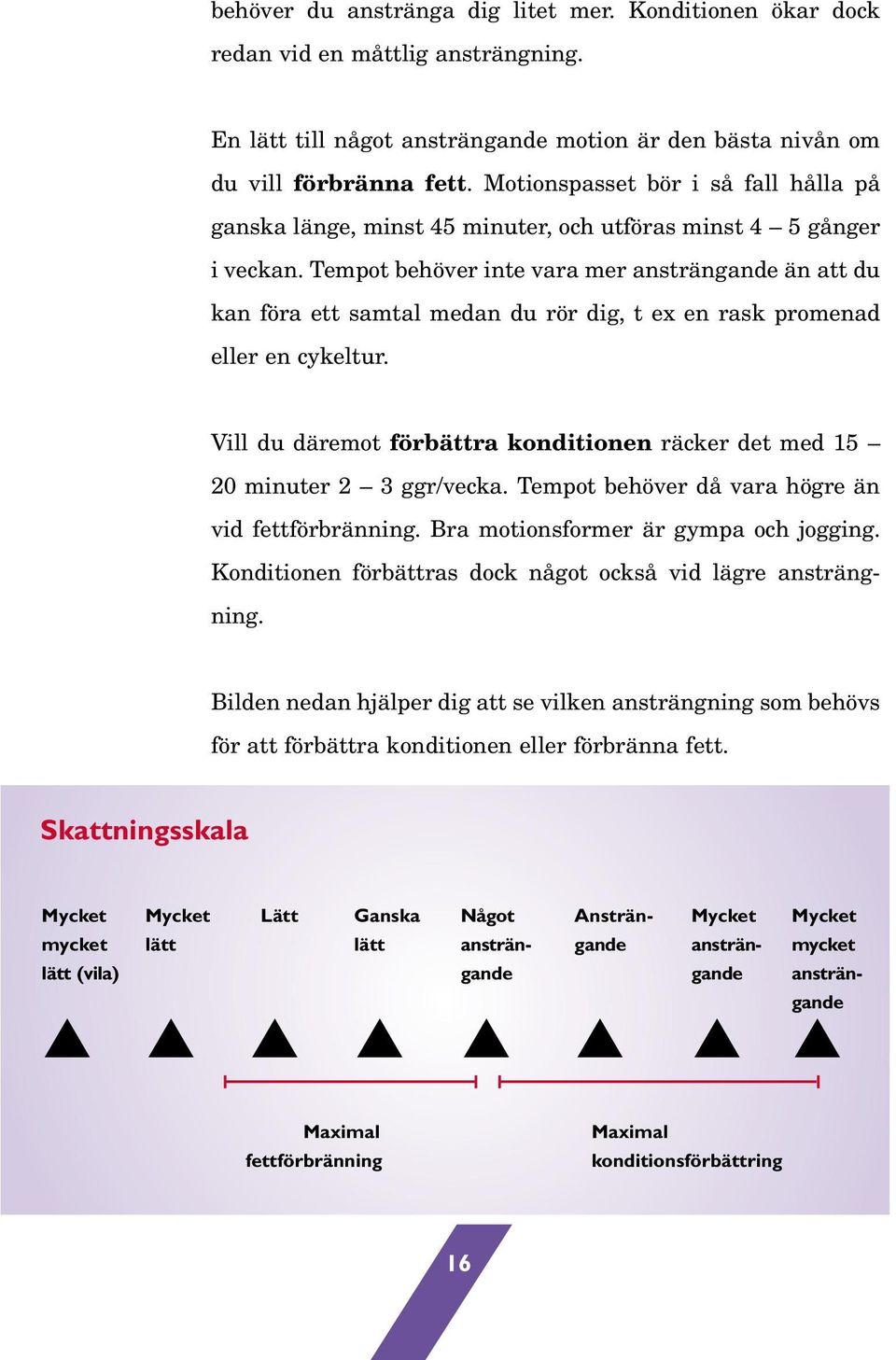 Tempot behöver inte vara mer ansträngande än att du kan föra ett samtal medan du rör dig, t ex en rask promenad eller en cykeltur.