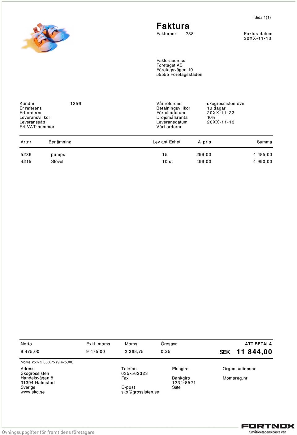 485,00 4215 Stövel 10 st 499,00 4 990,00 9 475,00 9 475,00 2 368,75 0,25 SEK 11 844,00 Moms 25% 2