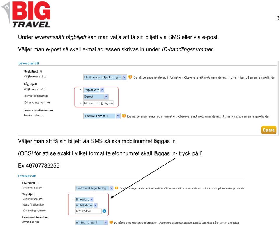 Väljer man e-post så skall e-mailadressen skrivas in under ID-handlingsnummer.