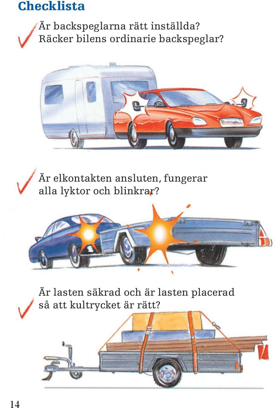 Är elkontakten ansluten, fungerar alla lyktor och