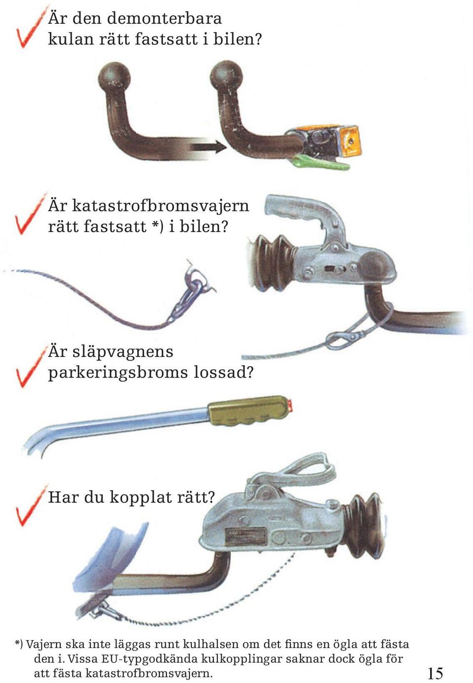 Är släpvagnens parkeringsbroms lossad? Har du kopplat rätt?