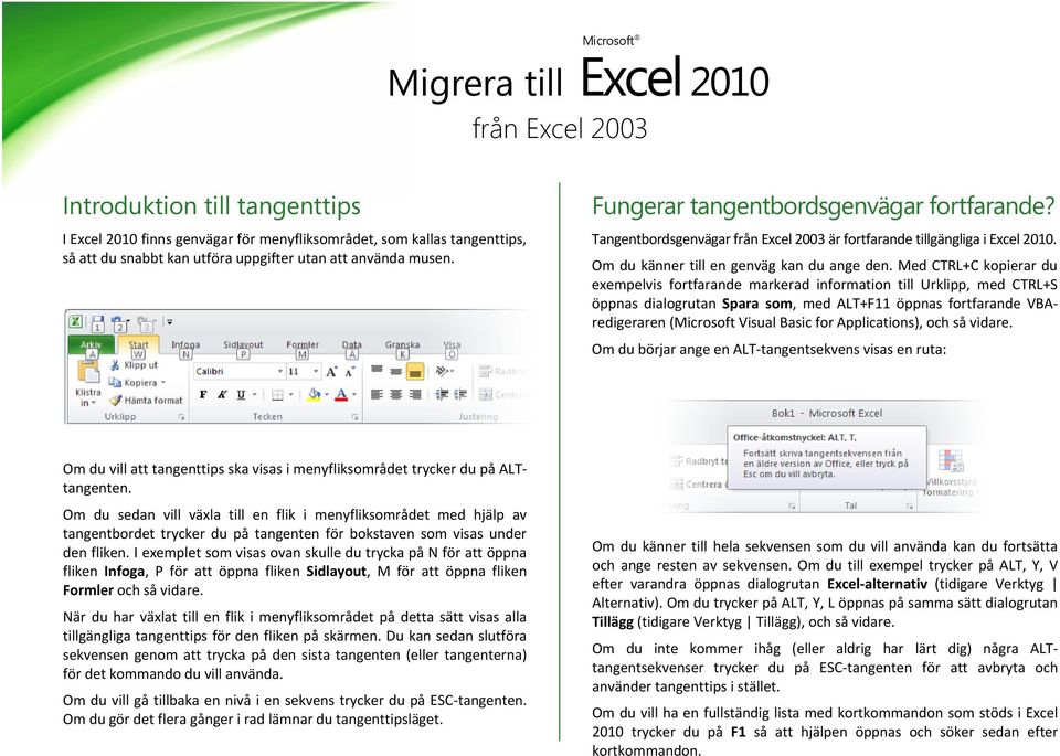 Med CTRL+C kopierar du exempelvis fortfarande markerad information till Urklipp, med CTRL+S öppnas dialogrutan Spara som, med ALT+F11 öppnas fortfarande VBAredigeraren (Microsoft Visual Basic for