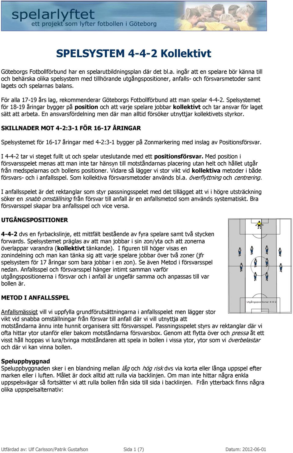 För alla 17-19 års lag, rekommenderar Göteborgs Fotbollförbund att man spelar 4-4-2.