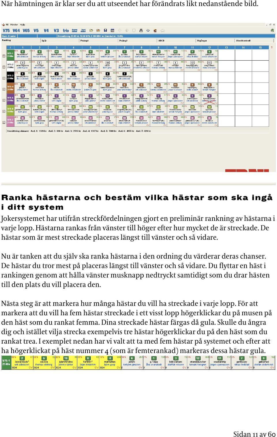 Hästarna rankas från vänster till höger efter hur mycket de är streckade. De hästar som är mest streckade placeras längst till vänster och så vidare.