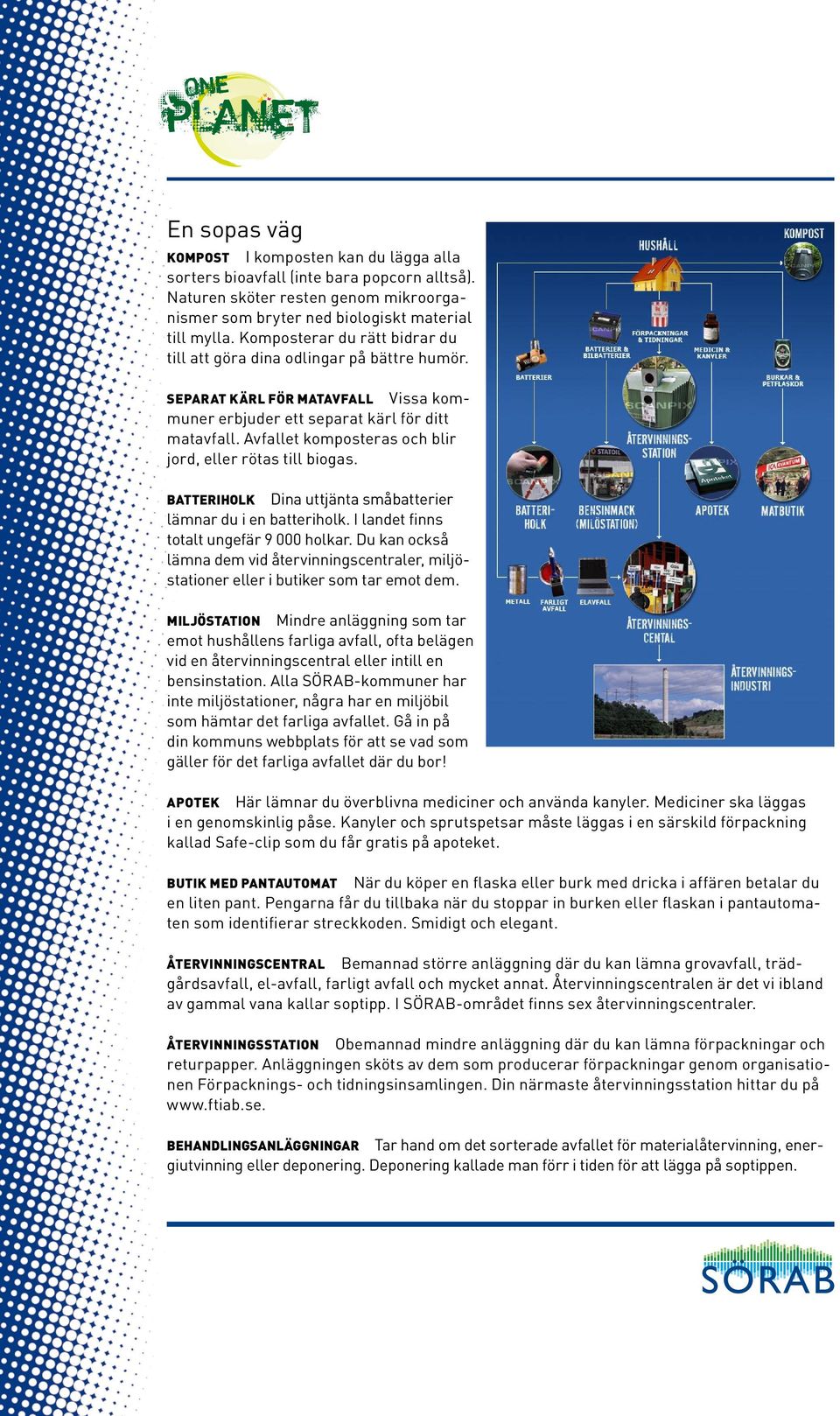 Avfallet komposteras och blir jord, eller rötas till biogas. Batteriholk Dina uttjänta småbatterier lämnar du i en batteriholk. I landet finns totalt ungefär 9 000 holkar.