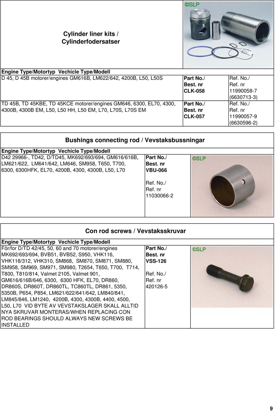 LM621/622, LM641/642, LM646, SM958, T650, T700, 6300, 6300HFK, EL70, 4200B, 4300, 4300B, L50, L70 VBU-066 11030066-2 Con rod screws / Vevstaksskruvar För/for D/TD 42/45, 50, 60 and 70 motorer/engines
