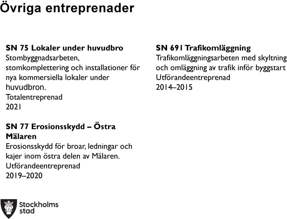 Totalentreprenad 2021 SN 691 Trafikomläggning Trafikomläggningsarbeten med skyltning och omläggning av trafik