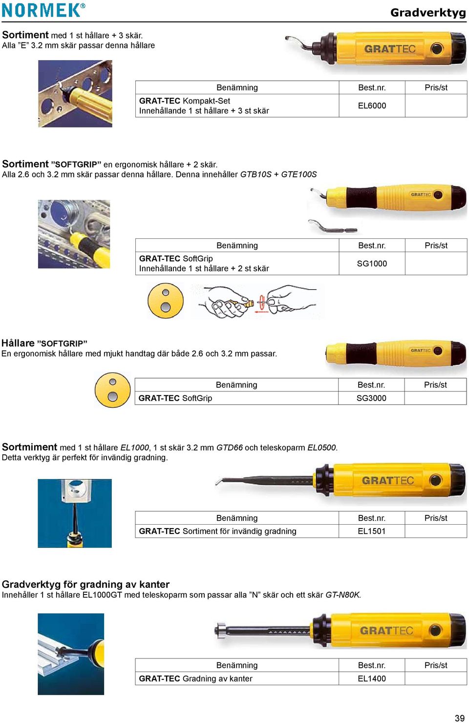 6 och 3.2 mm passar. GRAT-TEC SoftGrip SG3000 Sortmiment med 1 st hållare EL1000, 1 st skär 3.2 mm GTD66 och teleskoparm EL0500. Detta verktyg är perfekt för invändig gradning.