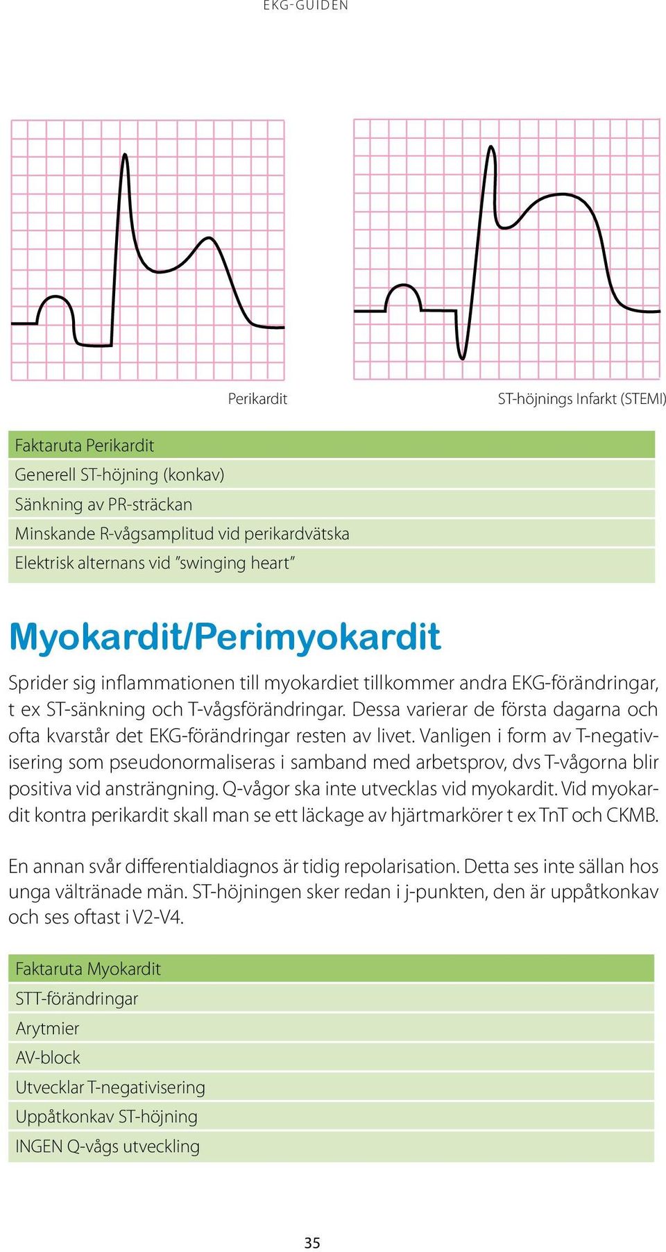 Dessa varierar de första dagarna och ofta kvarstår det EKG-förändringar resten av livet.