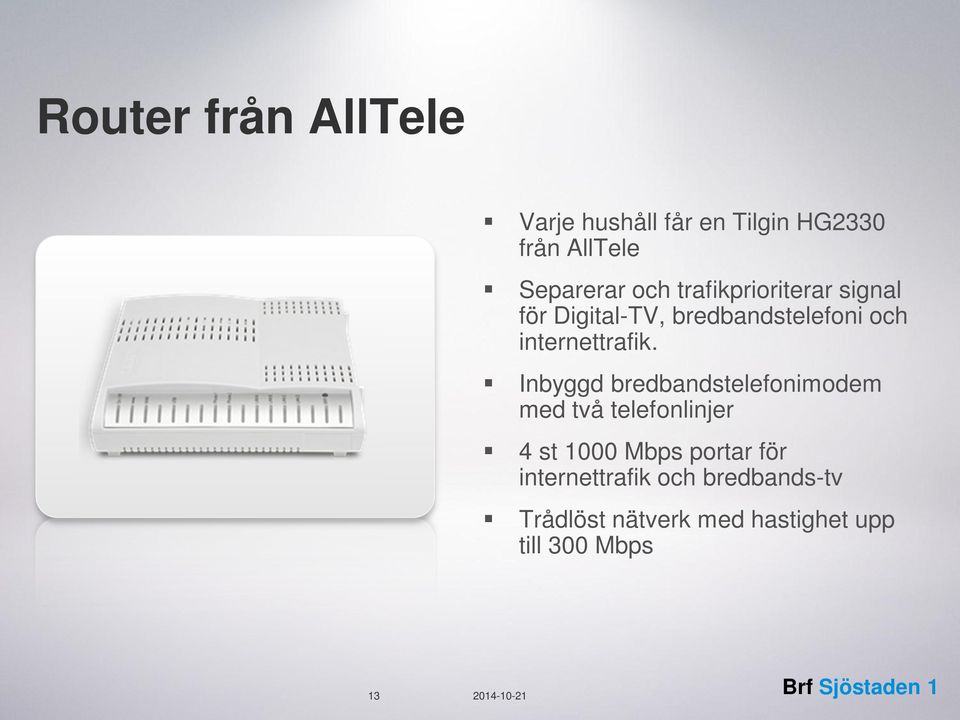 Inbyggd bredbandstelefonimodem med två telefonlinjer 4 st 1000 Mbps portar för