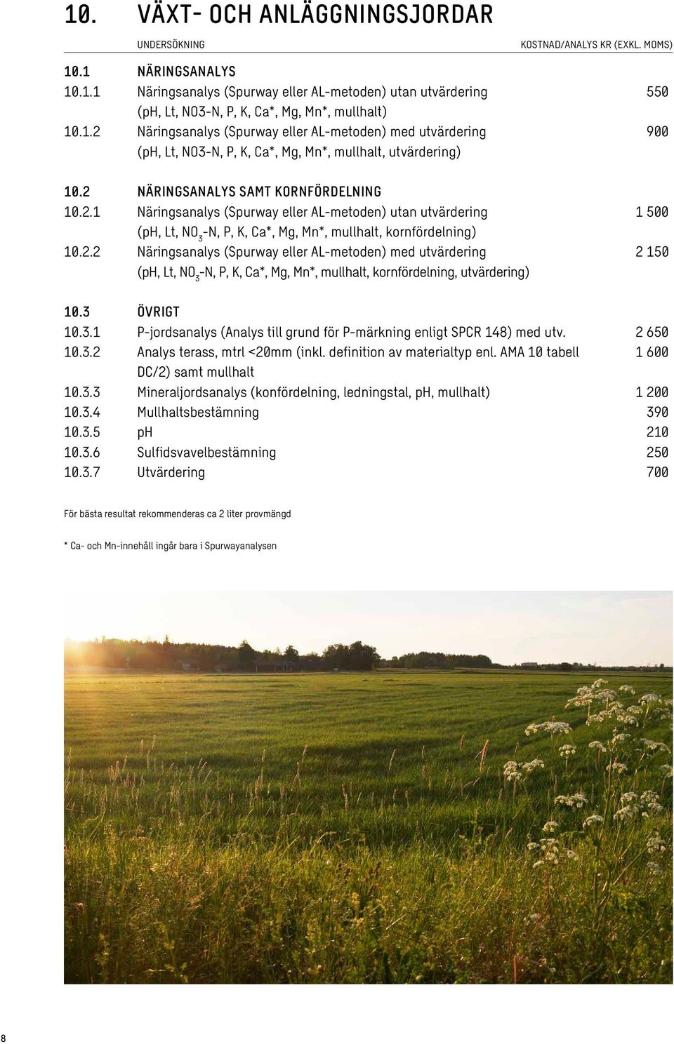 3 ÖVRIGT 10.3.1 P-jordsanalys (Analys till grund för P-märkning enligt SPCR 148) med utv. 2 650 10.3.2 Analys terass, mtrl <20mm (inkl. definition av materialtyp enl.