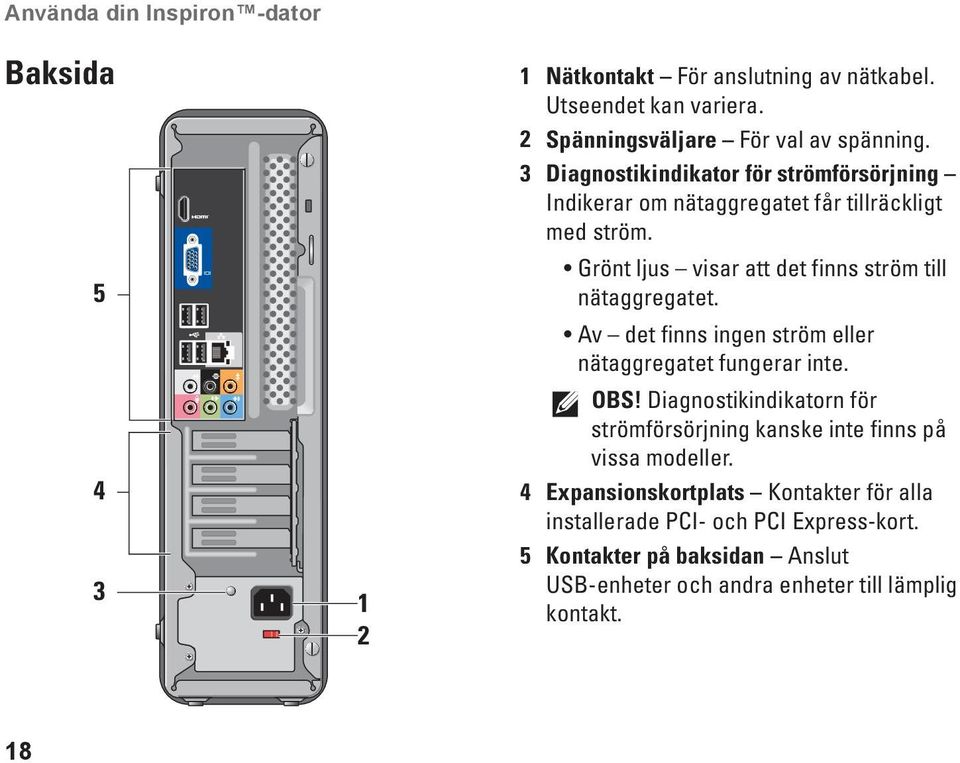 Av det finns ingen ström eller nätaggregatet fungerar inte. OBS! Diagnostikindikatorn för strömförsörjning kanske inte finns på vissa modeller.