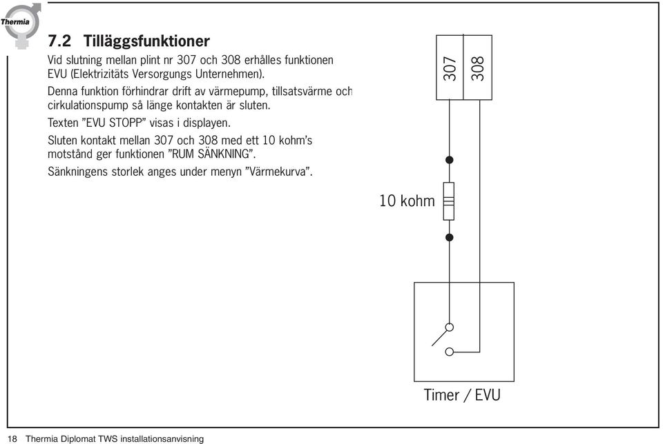 Denna funktion förhindrar drift av värmepump, tillsatsvärme och cirkulationspump så länge kontakten är sluten.