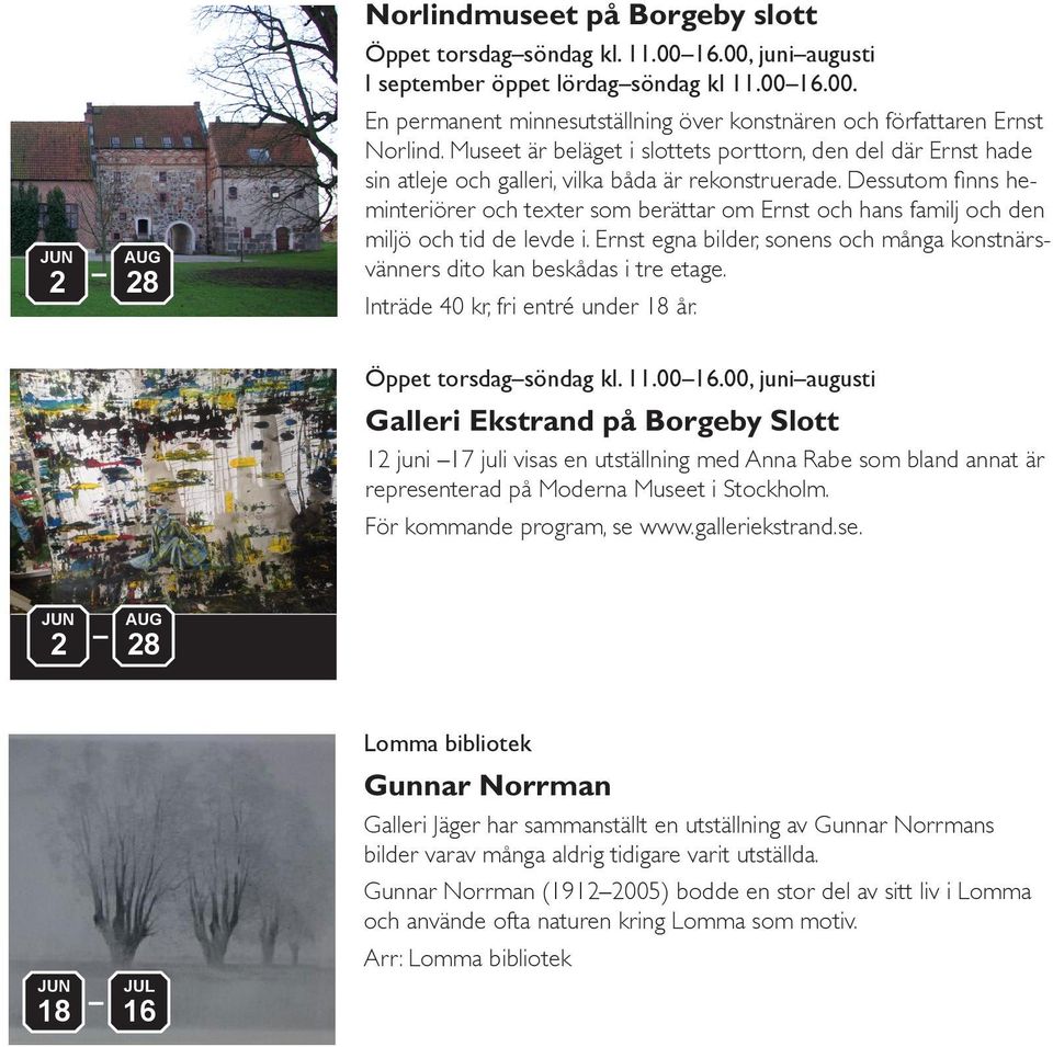 Dessutom finns heminteriörer och texter som berättar om Ernst och hans familj och den miljö och tid de levde i. Ernst egna bilder, sonens och många konstnärsvänners dito kan beskådas i tre etage.