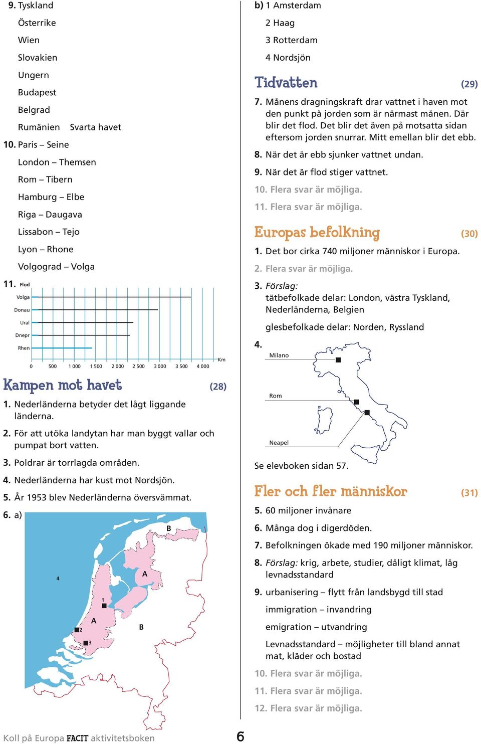 Månens dragningskraft drar vattnet i haven mot den punkt på jorden som är närmast månen. Där blir det flod. Det blir det även på motsatta sidan eftersom jorden snurrar. Mitt emellan blir det ebb. 8.