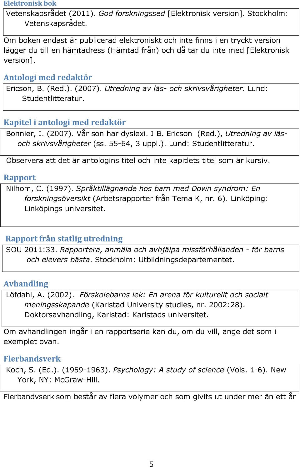 (Red.). (2007). Utredning av läs- och skrivsvårigheter. Lund: Studentlitteratur. Kapitel i antologi med redaktör Bonnier, I. (2007). Vår son har dyslexi. I B. Ericson (Red.