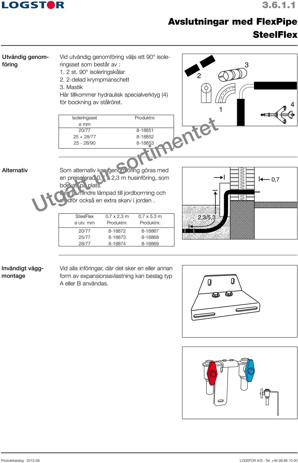 ø mm 20/77 8-18851 25 + 28/77 8-18852 25-28/90 8-18853 Som alternativ kan genomföring göras med en preisolerad 0,7 x 2,3 m husinföring, som bockas på plats.