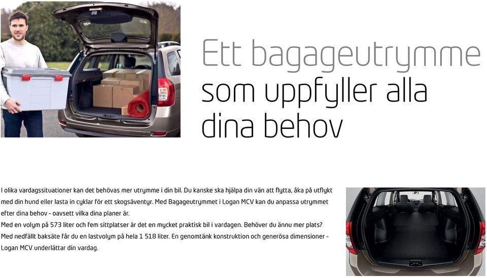 Med Bagageutrymmet i Logan MCV kan du anpassa utrymmet efter dina behov oavsett vilka dina planer är.