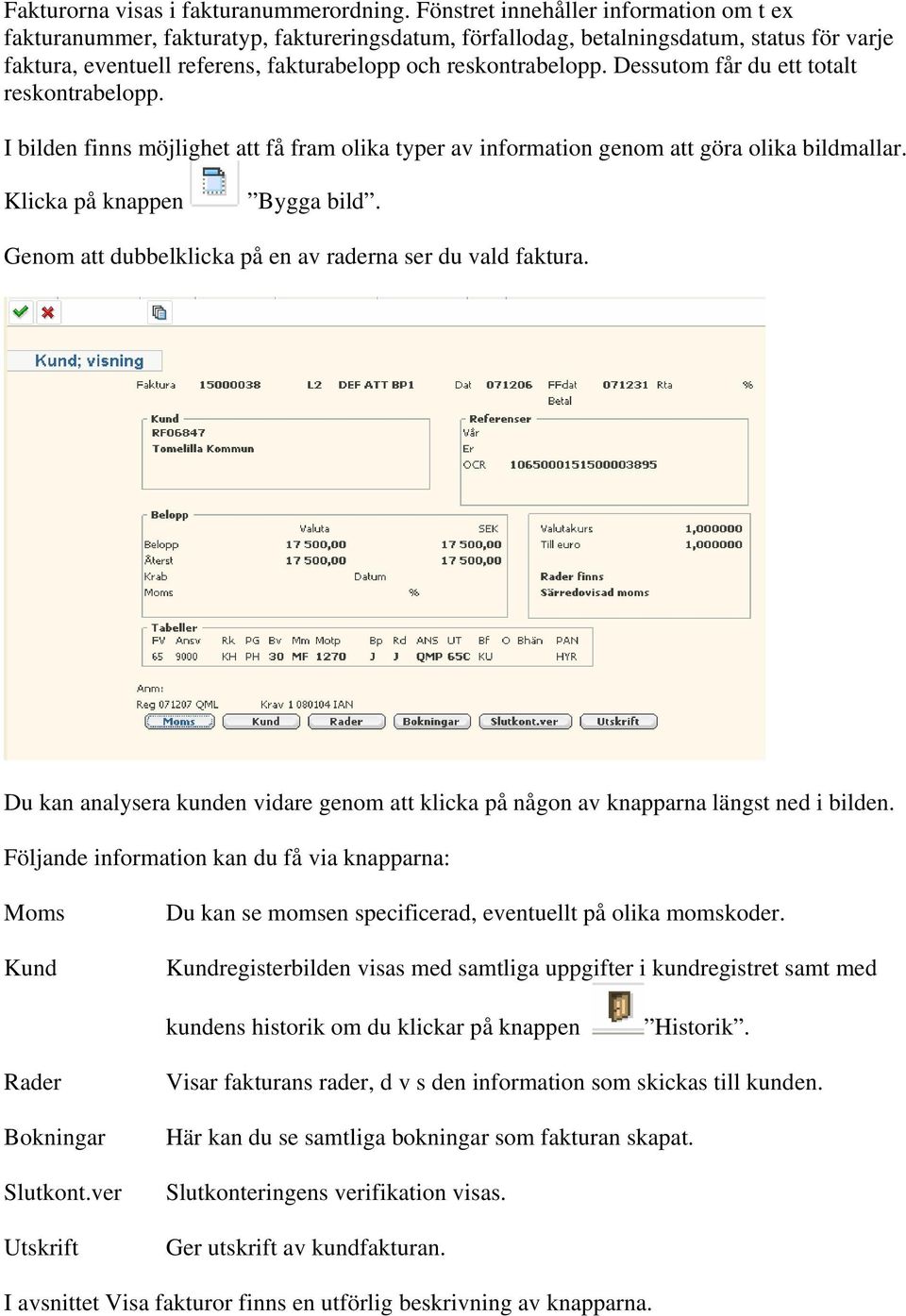 Dessutom får du ett totalt reskontrabelopp. I bilden finns möjlighet att få fram olika typer av information genom att göra olika bildmallar. Klicka på knappen Bygga bild.