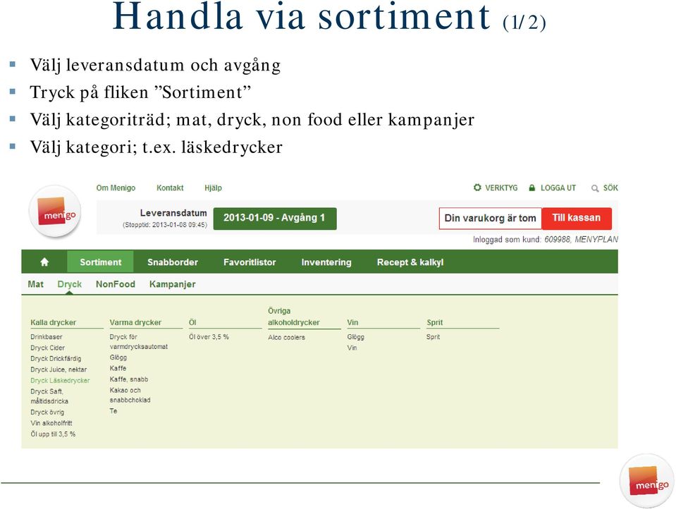 Sortiment Välj kategoriträd; mat, dryck,