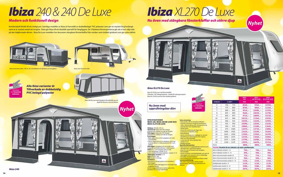 Deta gör Ibiza till ett idealtält speciellt för långliggare. De 2 flyttbara fönsterpartierna gör att ni kan välja sida på den bågformade dörren.