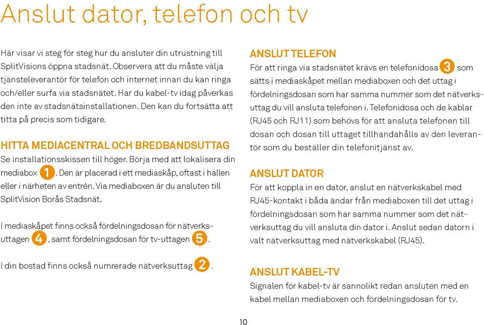 Den kan du fortsätta att titta på precis som tidigare. HITTA MEDIACENTRAL OCH BREDBANDSUTTAG Se installationsskissen till höger. Börja med att lokalisera din mediabox 1.