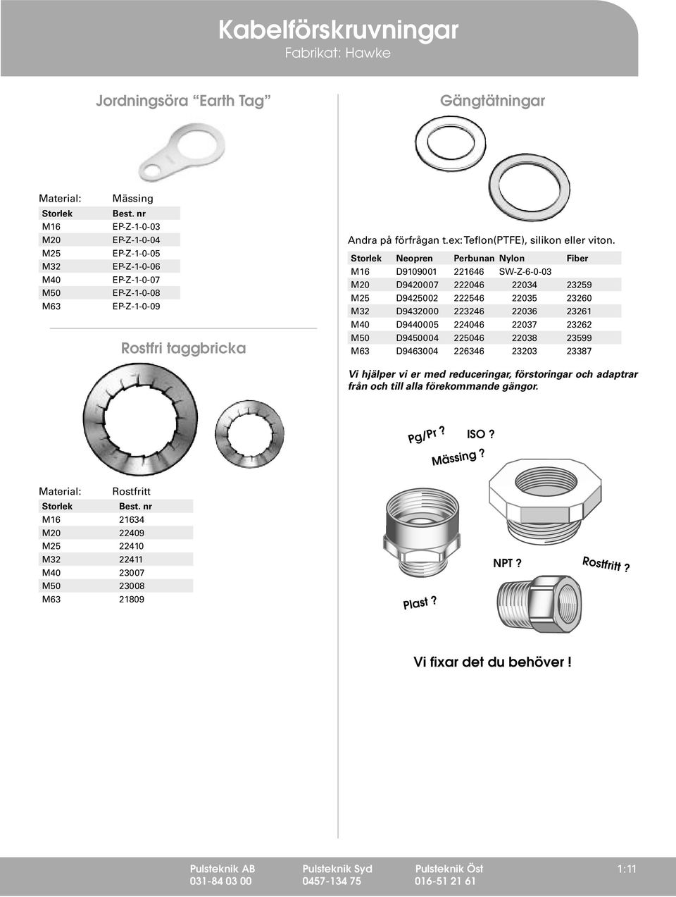 Storlek Neopren Perbunan Nylon Fiber M16 D9109001 221646 SW-Z-6-0-03 M20 D9407 222046 22034 23259 M25 D9425002 222546 22035 23260 M32 D9430 223246 22036 23261 M40 D9440005 224046 22037 23262 M50