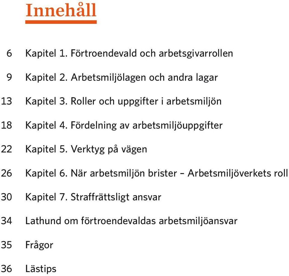 Fördelning av arbetsmiljöuppgifter 22 Kapitel 5. Verktyg på vägen 26 Kapitel 6.