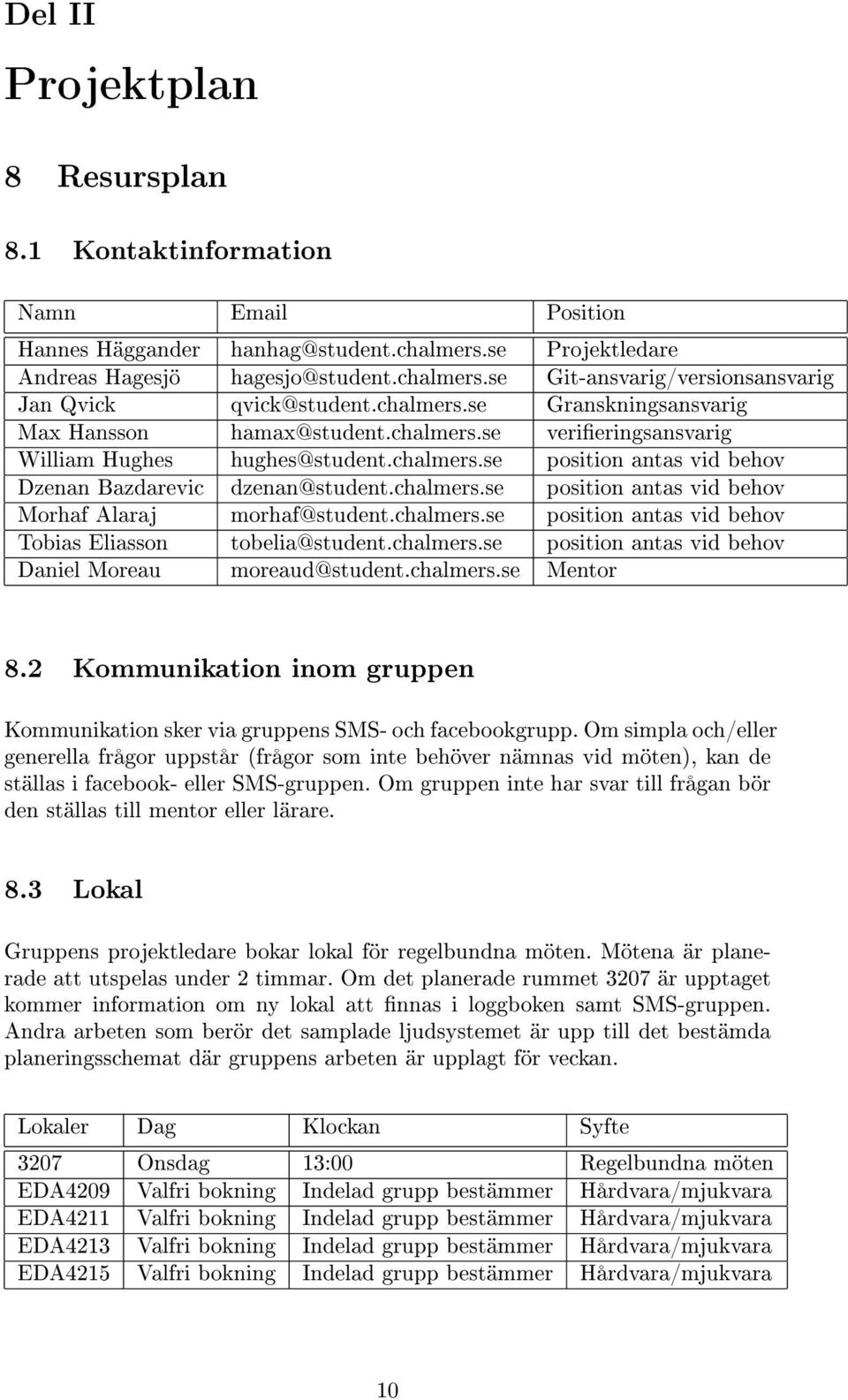 chalmers.se position antas vid behov Tobias Eliasson tobelia@student.chalmers.se position antas vid behov Daniel Moreau moreaud@student.chalmers.se Mentor 8.